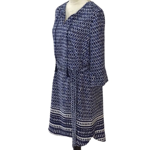 Beach Lunch Lounge Boho Blue White Geometric Dress Size Medium - Picture 3 of 6